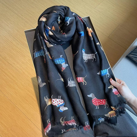 Dachshund Scarf Black / 180 x 90 cm/ 70" x 35.5" The Doxie World