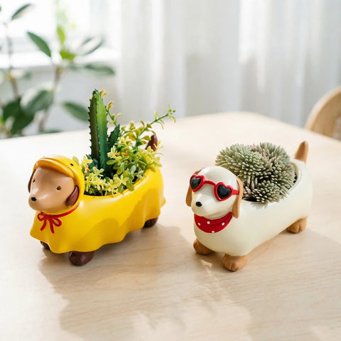 Dachshund Succulent Planter Pair (White & Yellow) The Doxie World