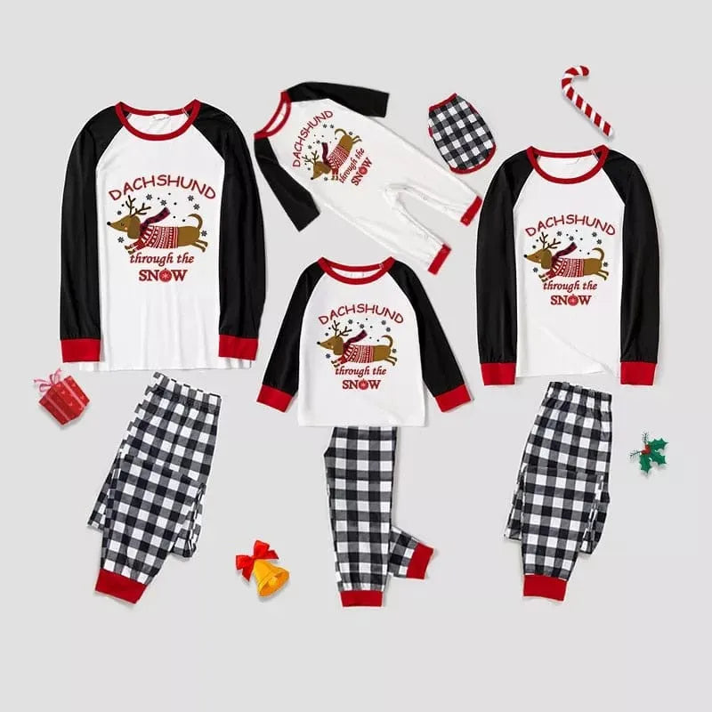 Dachshund Through The Snow Family Pajamas Black/White / 3 months The Doxie World