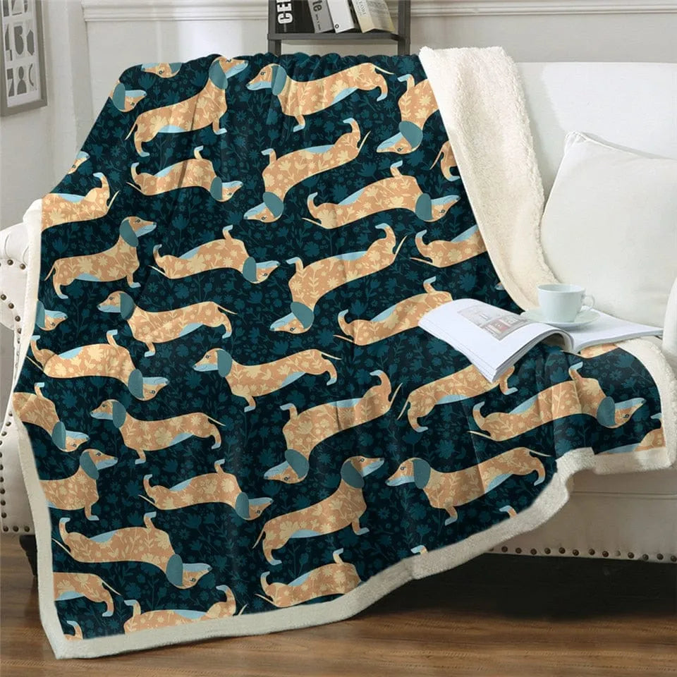 Dachshund Throw Blanket Green and yellow / 51"x 59" (130cmx150cm) The Doxie World