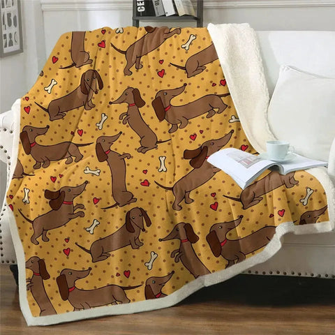 Dachshund Throw Blanket Yellow / 51"x 59" (130cmx150cm) The Doxie World
