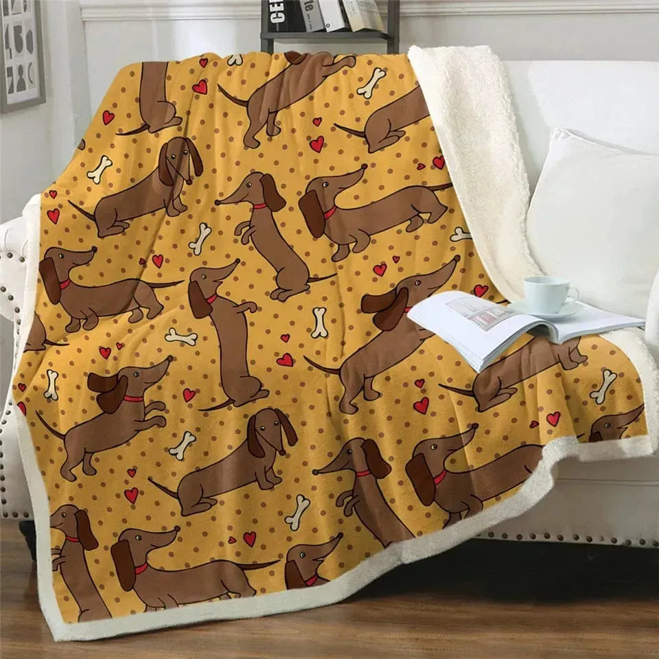 Dachshund Throw Blanket Yellow / 51"x 59" (130cmx150cm) The Doxie World