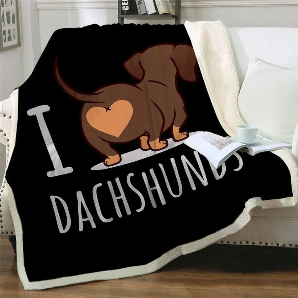 Dachshund Throw Blanket I love dachshunds / 51"x 59" (130cmx150cm) The Doxie World