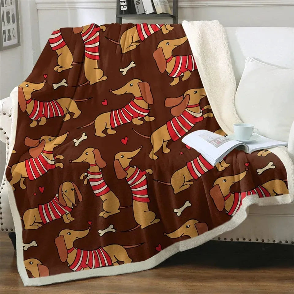 Dachshund Throw Blanket Burgundy / 51"x 59" (130cmx150cm) The Doxie World