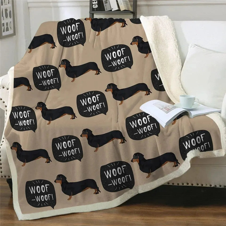 Dachshund Throw Blanket Woof Woof / 51"x 59" (130cmx150cm) The Doxie World