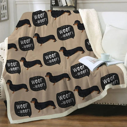 Dachshund Throw Blanket Woof Woof / 51"x 59" (130cmx150cm) The Doxie World