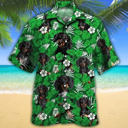 Dachshund Tropical Shirt Green and white / S The Doxie World