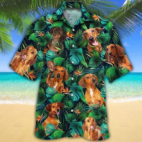 Dachshund Tropical Shirt Green Leaves / S The Doxie World
