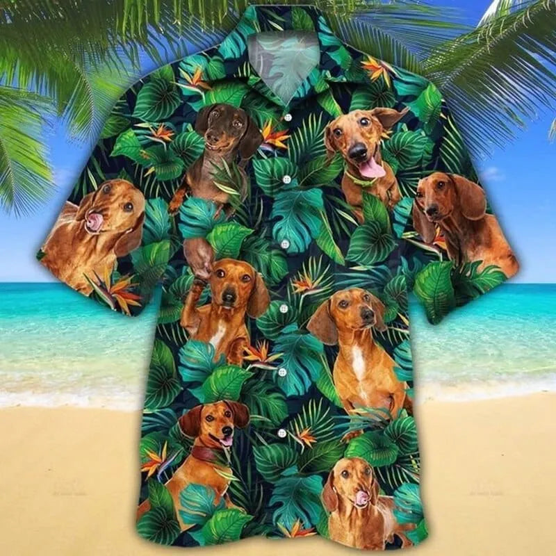 Dachshund Tropical Shirt Green Leaves / S The Doxie World