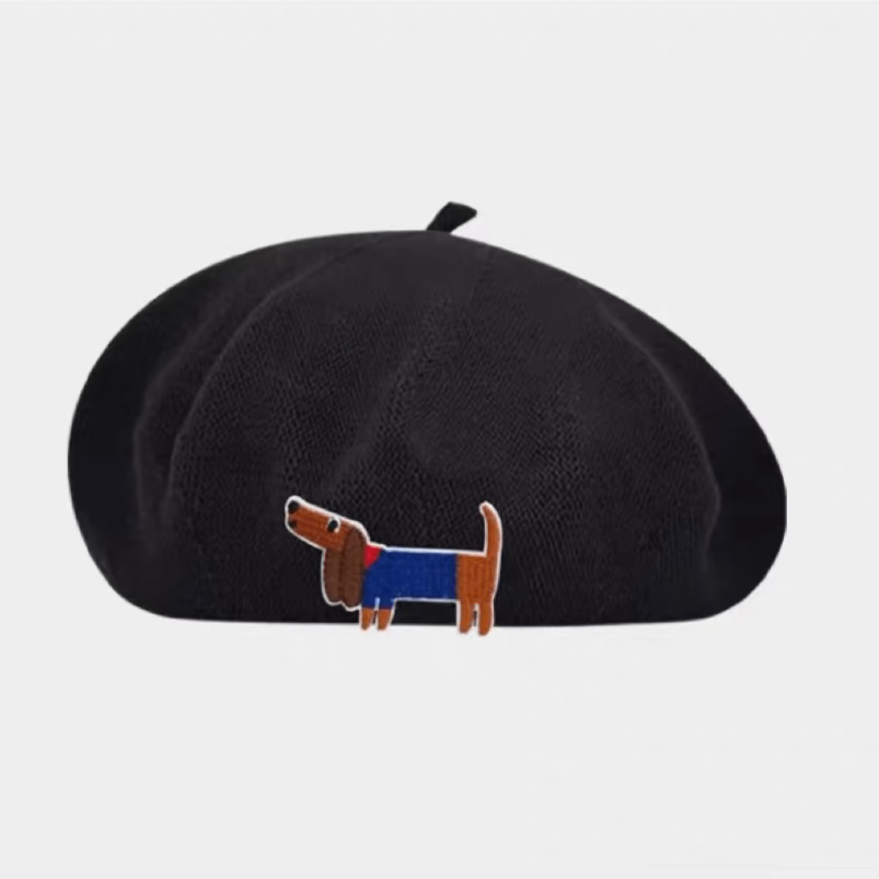 Embroidered Dachshund beret hat The Doxie World