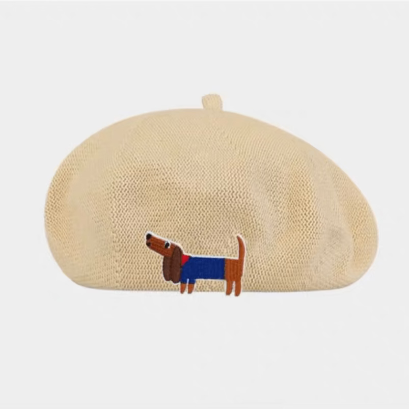 Embroidered Dachshund beret hat The Doxie World