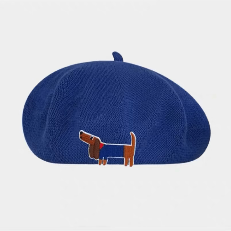 Embroidered Dachshund beret hat The Doxie World