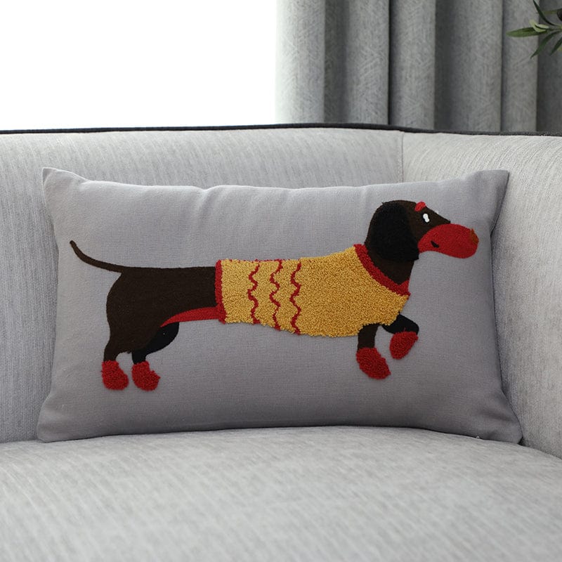 Embroidered Dachshund Pillow Yellow sweater / Cushion cover The Doxie World