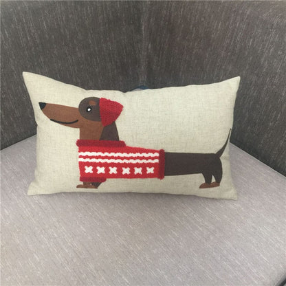 Embroidered Dachshund Pillow Red sweater / Cushion cover The Doxie World