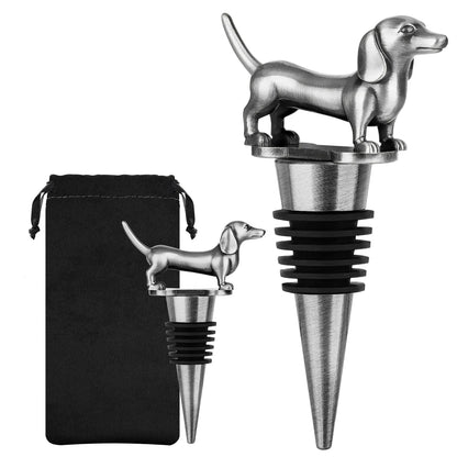 Exclusive Dachshund Bottle Stopper Silver with Bag The Doxie World