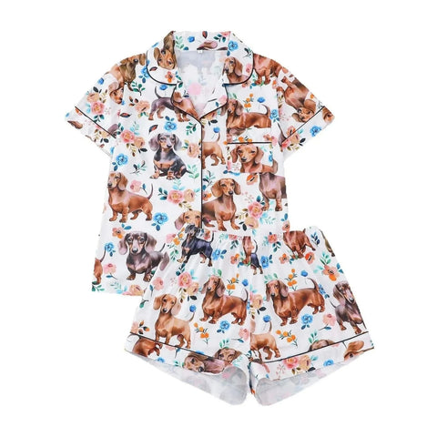 Floral Dachshund Pajamas White / S The Doxie World