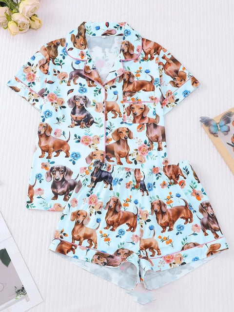 Floral Dachshund Pajamas Blue / S The Doxie World