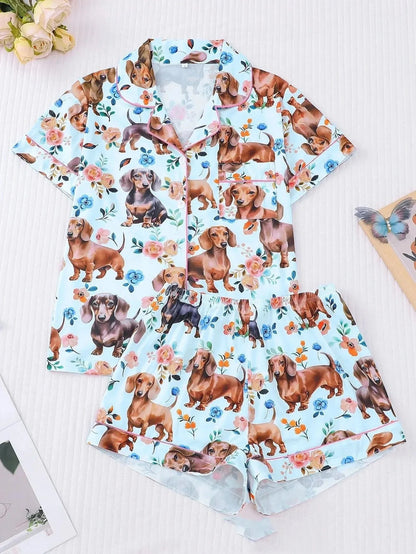 Floral Dachshund Pajamas Blue / S The Doxie World