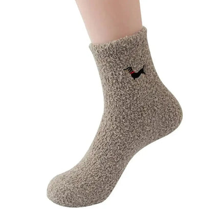 Fluffy Dachshund Socks Beige The Doxie World