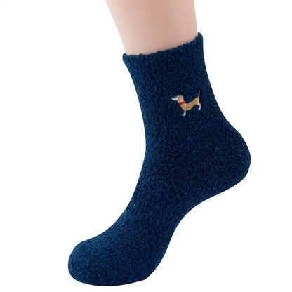 Fluffy Dachshund Socks Navy The Doxie World