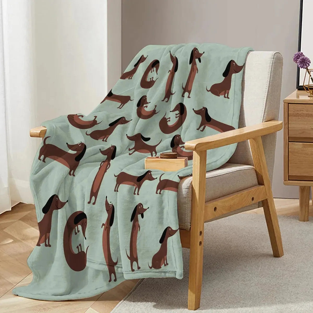 Green Dachshund Throw Blanket Light Green / 130x150cm/50"x60" The Doxie World