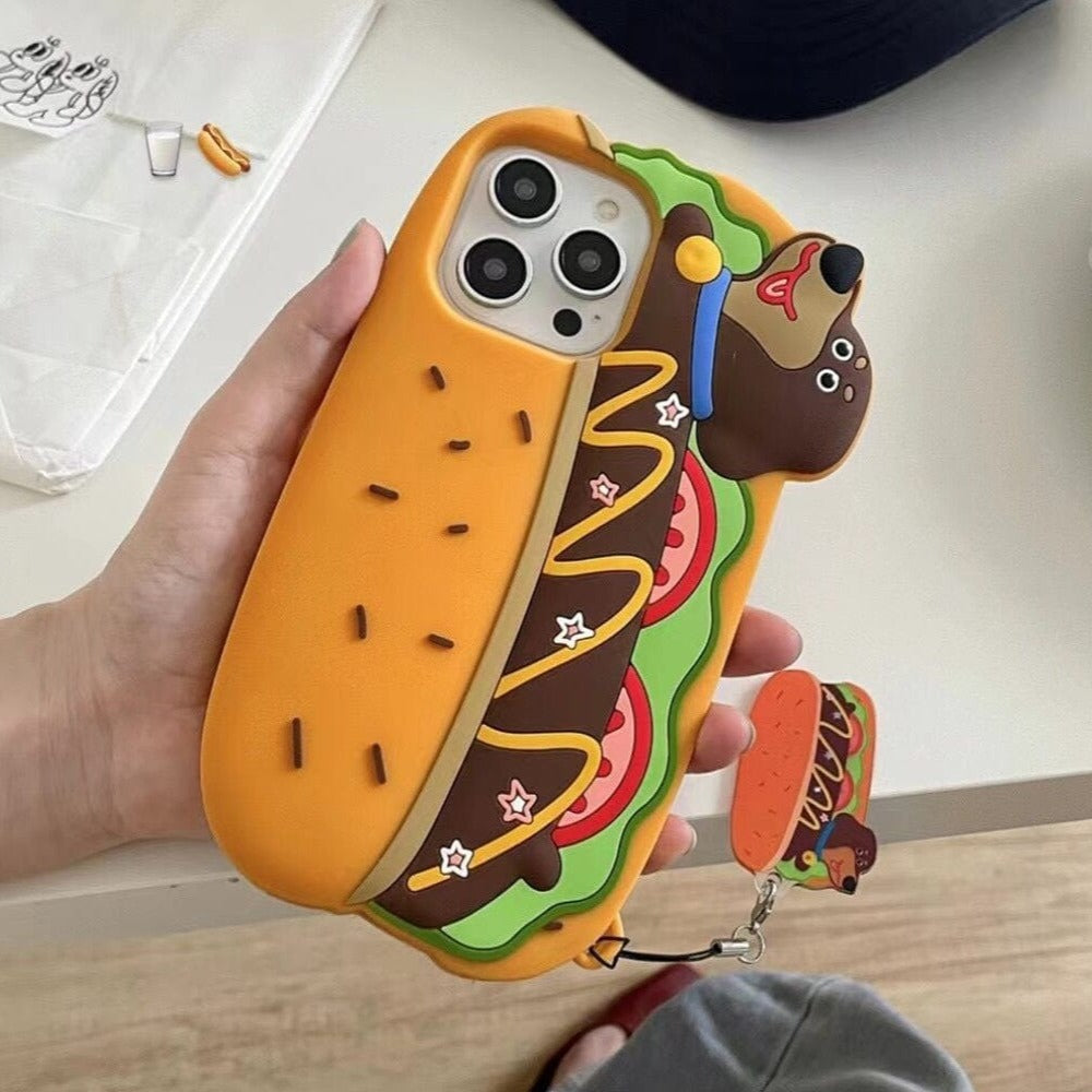 Cartoon Cute Hamburger Hot Dog Drop-resistant Phone Case With Pendant Hamburger Hot Dog / IPhone11 The Doxie World