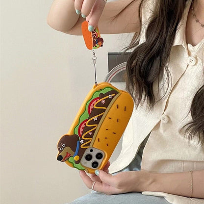 Cartoon Cute Hamburger Hot Dog Drop-resistant Phone Case With Pendant The Doxie World