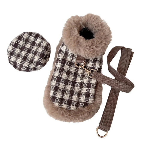 Houndstooth Dachshund Coat Set Brown / S The Doxie World