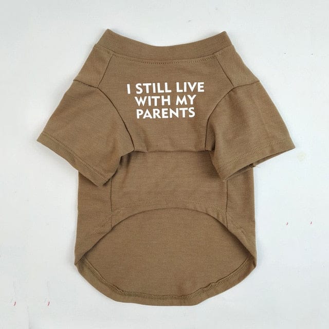 ''I Still live With My Parents'' - Printed Dog T-Shirt Khaki / S The Doxie World
