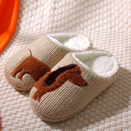 Men And Women Indoor Cotton Slippers Cartoon Cute Brown Puppy / 42to43 The Doxie World