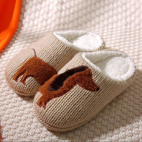 Men And Women Indoor Cotton Slippers Cartoon Cute Brown Puppy / 42to43 The Doxie World