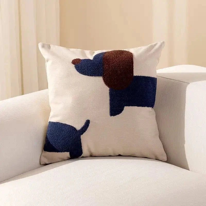 Luxury Embroidered Dachshund Pillow Navy Blue / Pillowcase The Doxie World