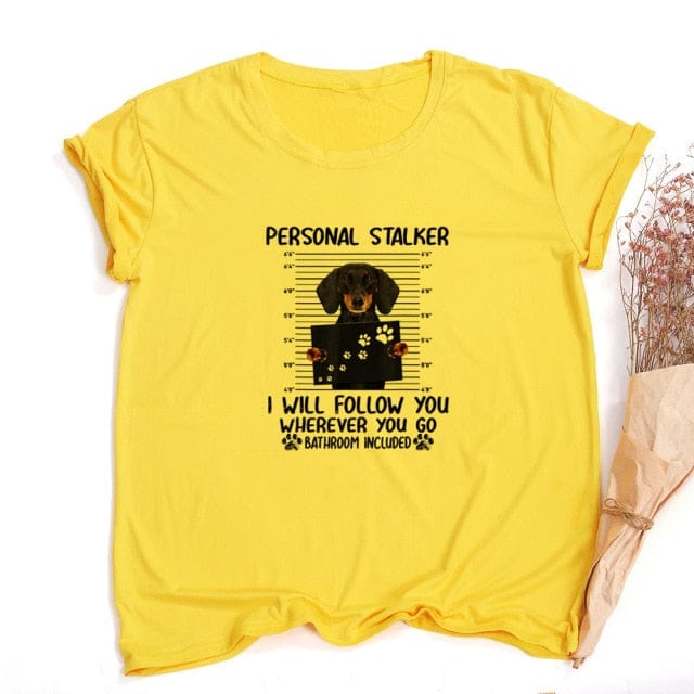 Personal Stalker Dachshund T-shirt yellow / M The Doxie World