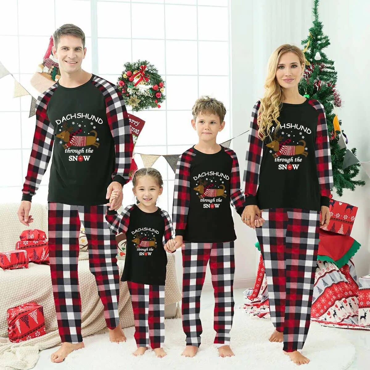 Christmas Matching Family Pajamas Dachshund Through The Snow Black Red Reindeer Pajamas Set The Doxie World