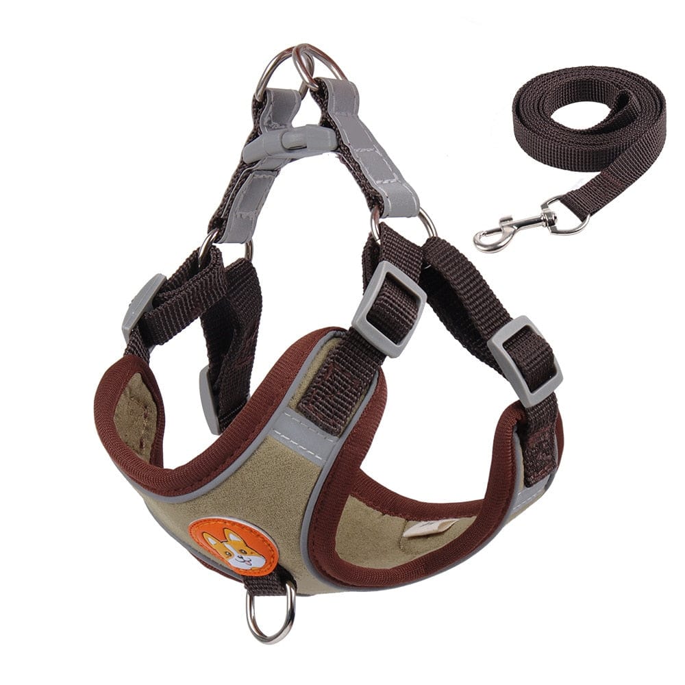 Reflective Dachshund Harness and Leash Set Brown / S 2-3 kg The Doxie World