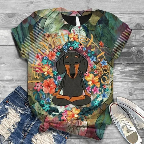Roses And Dachshund T-Shirt yoga / S The Doxie World