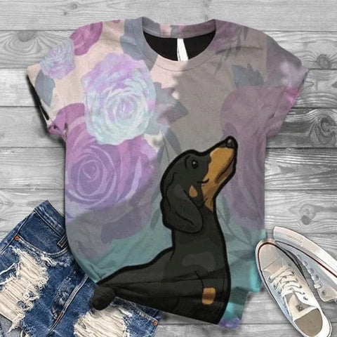 Roses And Dachshund T-Shirt roses / S The Doxie World