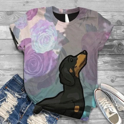 Roses And Dachshund T-Shirt roses / S The Doxie World