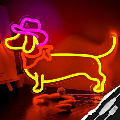 Santa Dachshund Neon Sign Yellow Cowboy The Doxie World