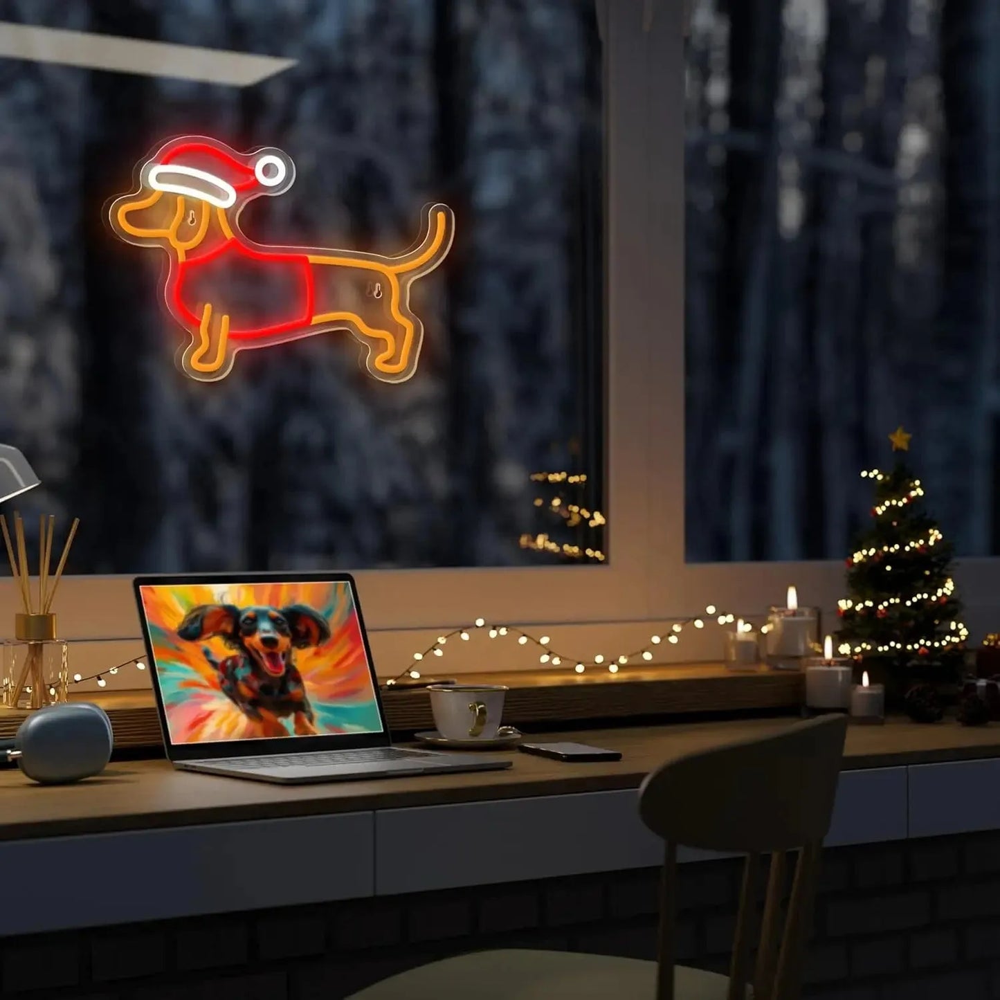 Santa Dachshund Neon Sign The Doxie World