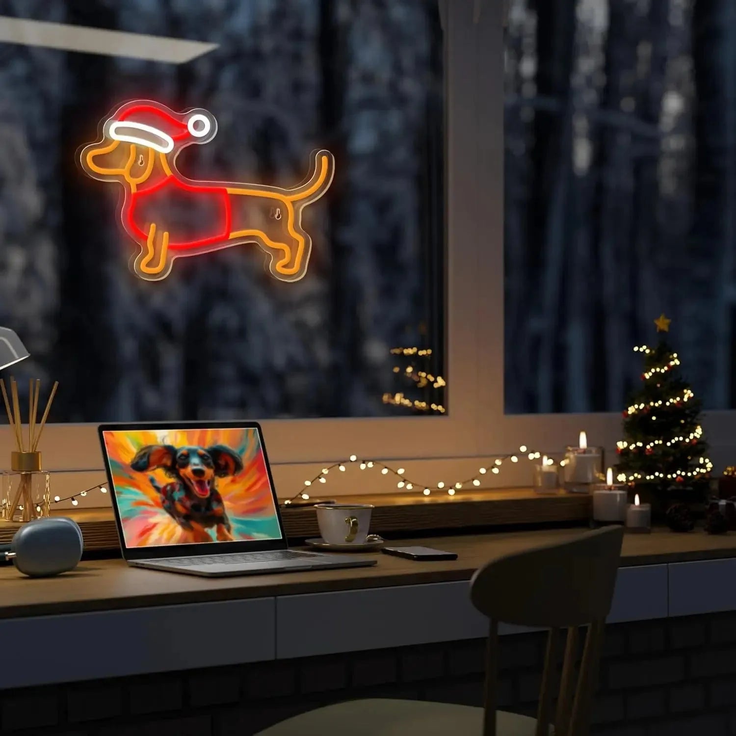 Santa Dachshund Neon Sign The Doxie World