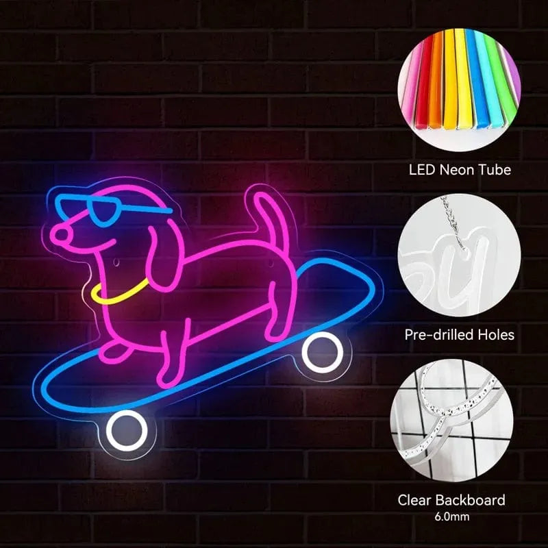 Skateboarding Dachshund LED Sign 15.7"x12.6"/40cmx32cm / 5w The Doxie World