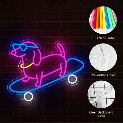 Skateboarding Dachshund LED Sign 15.7"x12.6"/40cmx32cm / 5w The Doxie World