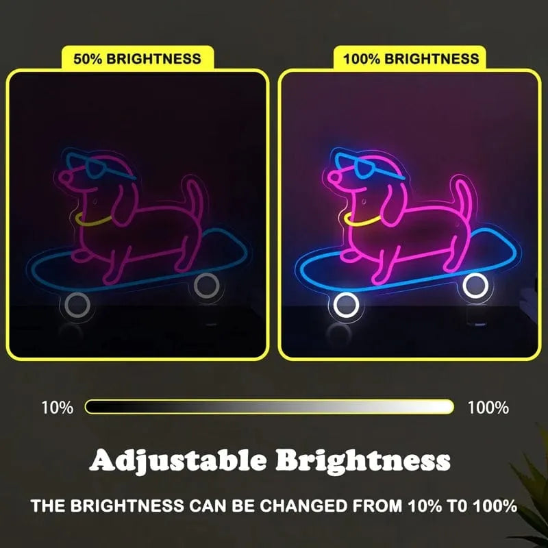 Skateboarding Dachshund LED Sign 15.7"x12.6"/40cmx32cm / 5w The Doxie World
