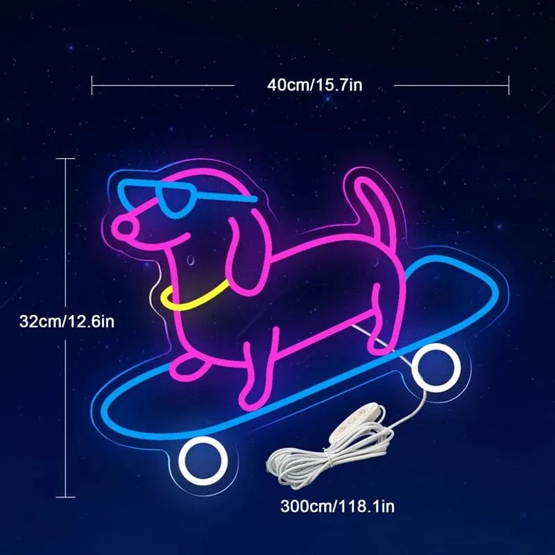 Skateboarding Dachshund LED Sign 15.7"x12.6"/40cmx32cm / 5w The Doxie World