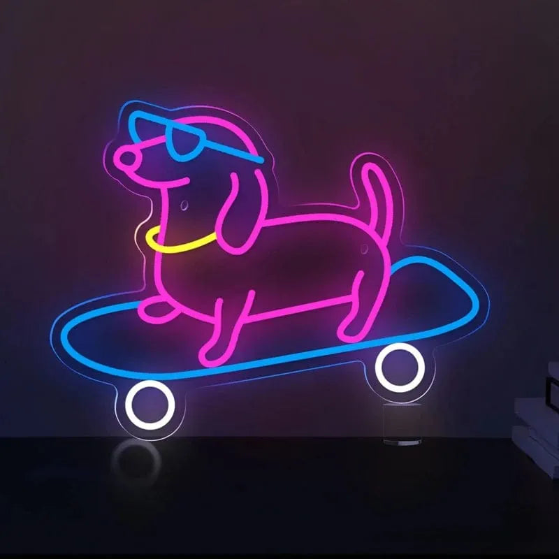 Skateboarding Dachshund LED Sign 15.7"x12.6"/40cmx32cm / 5w The Doxie World