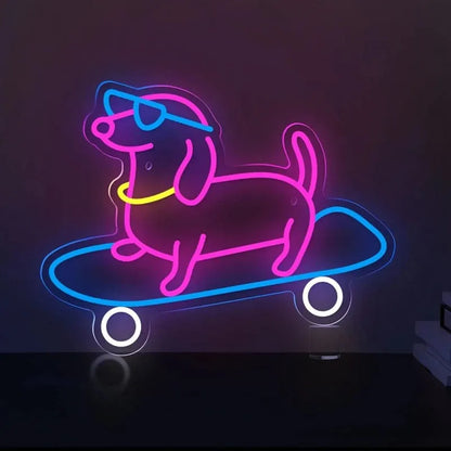 Skateboarding Dachshund LED Sign 15.7"x12.6"/40cmx32cm / 5w The Doxie World
