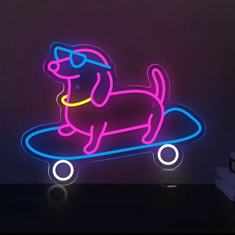 Skateboarding Dachshund LED Sign USB-40x32cm / 5w The Doxie World