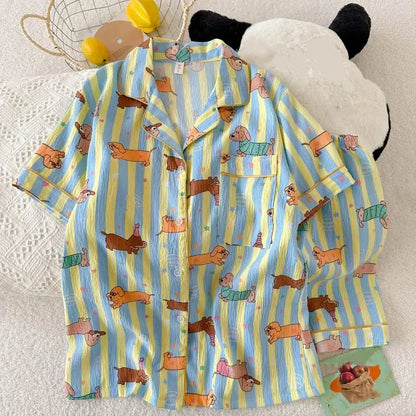Striped Dachshund Pajama Set striped dog / M The Doxie World