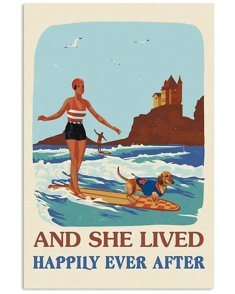 Surfing Dachshund Girl Poster 20x30cm/8"x12" The Doxie World